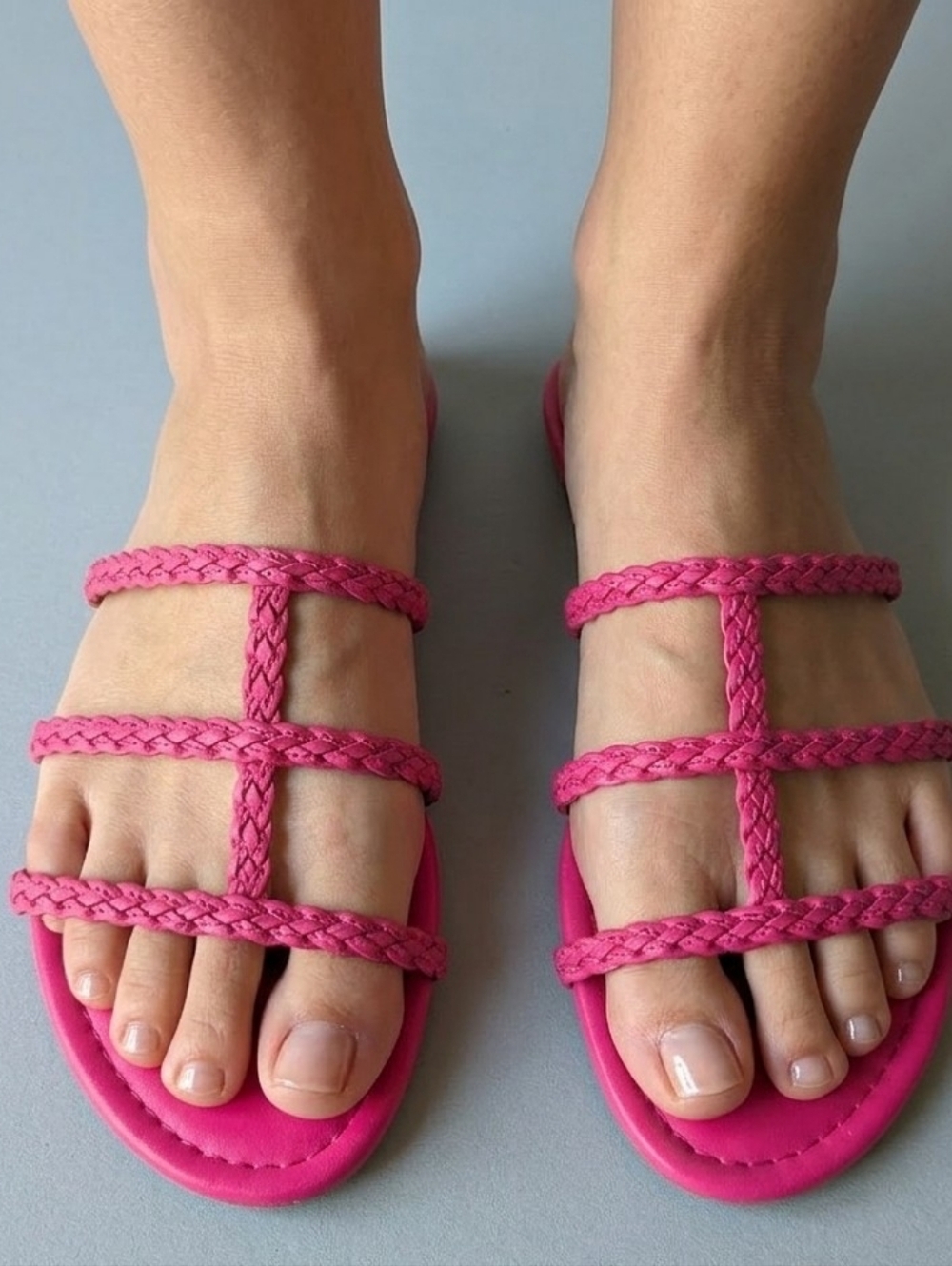 Talbots Hot Pink Braided Strappy Slides - Chic Summer Flats 6